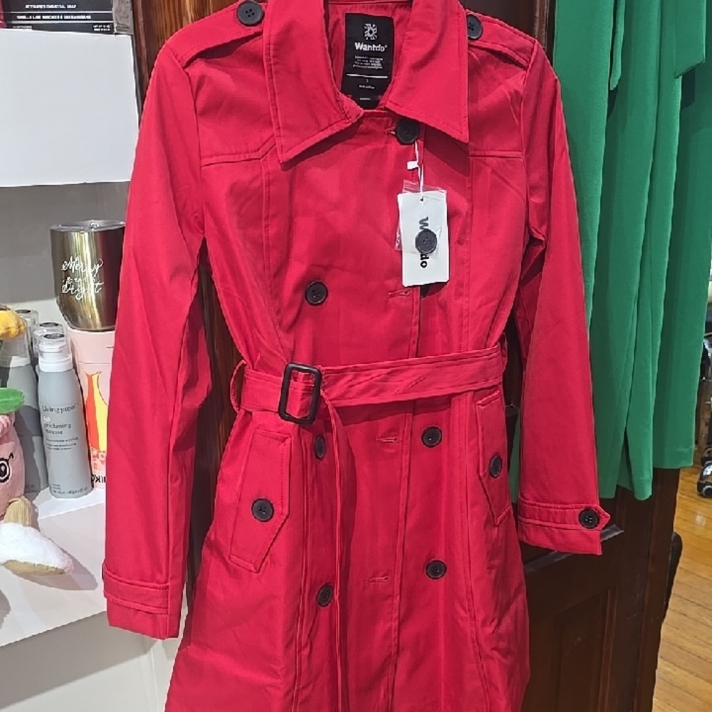 Wonder Nation Women's Vibrant Red Trench Coat - Picture 2 of 4